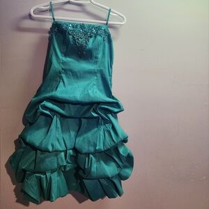 Le Chateau Vintage Embellished Aqua Blue Strapless Mini Dress
